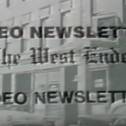 West End Video Newsletter Title Screen with a streetscape behind text