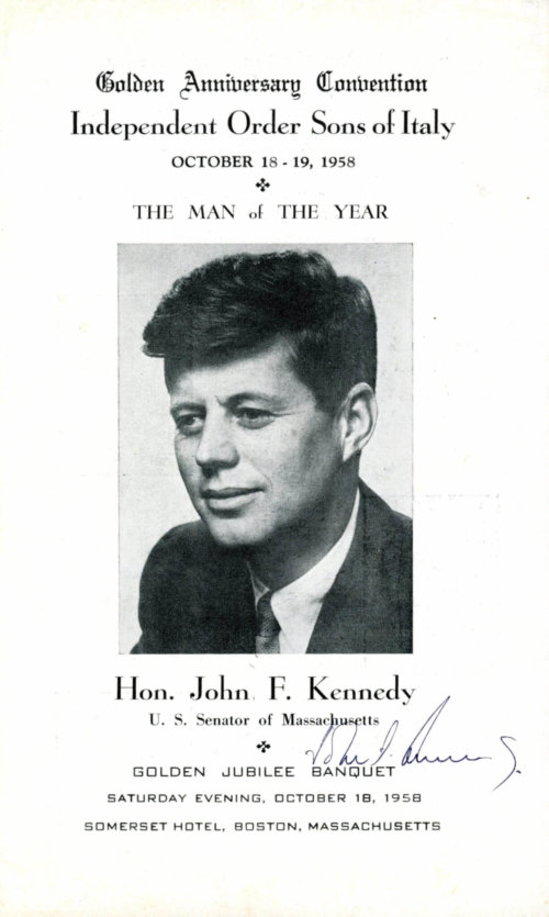 An event program showing JFK's face and signature