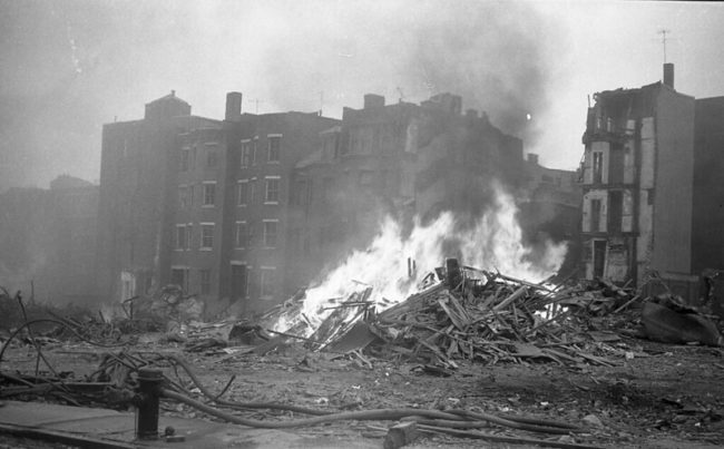 Remnants of the Government Center Project on fire