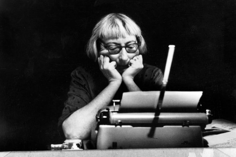 Jacobs at her typewriter