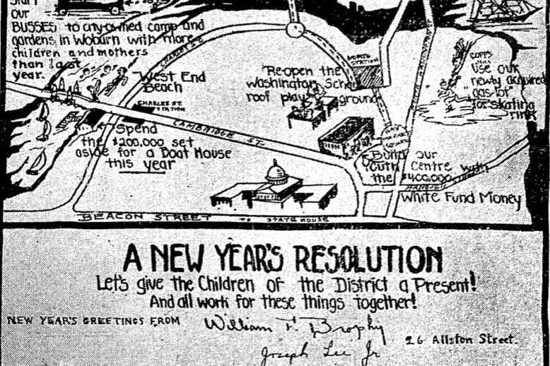 BrophyWestEndMessage The New Years Card sent by Brophy and Lee with illustrations of new buildings and other proposed child-centered sites with