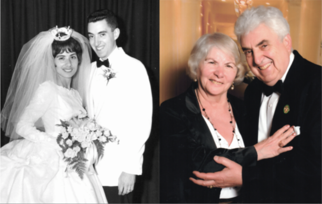 The Morellos on their wedding day and 60th anniversary