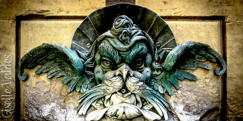 A fountain gargoyle