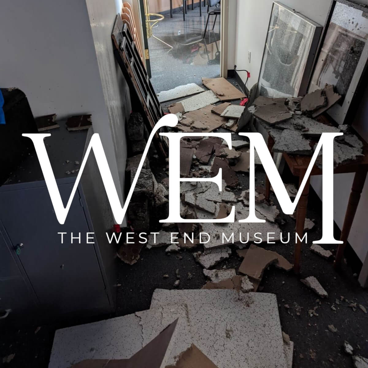 WEM Logo with Flood Damage in Background