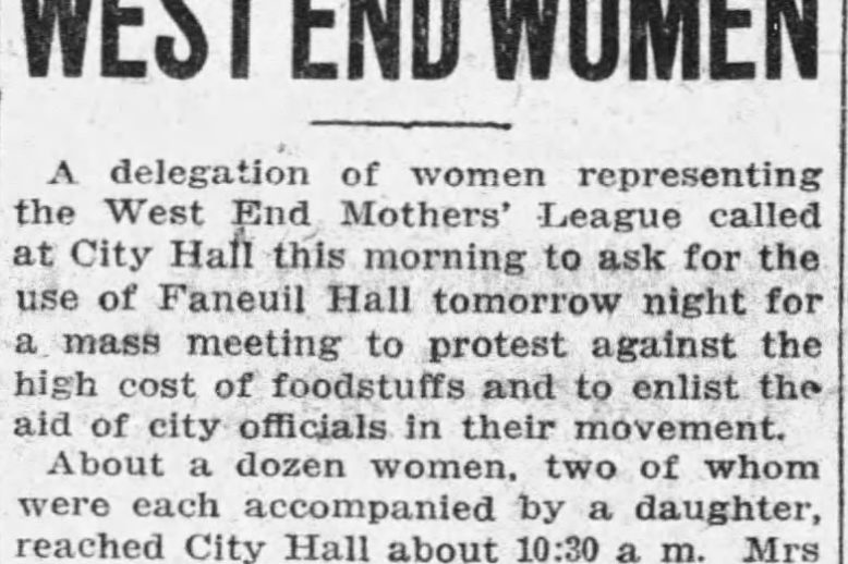 Women’s League News Clip 1 N newspaper clipping titled Food Protests by West End Women