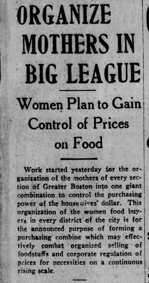 A newspaper clipping reading Organize Mothers in Big League
