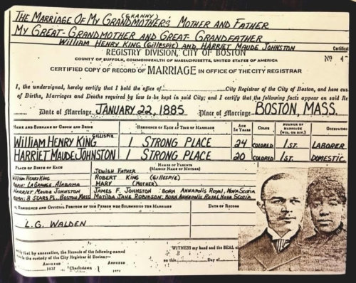 A marriage certificate with 2 small portraits