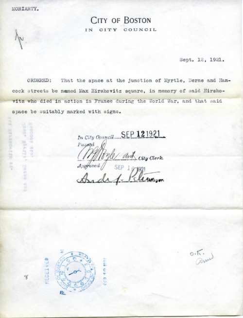 Image of a document with the header "City of Boston in City Council", marked with the date September 12 1921.