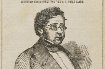 Screenshot 2023-09-18 1.22.38 PM Image of a cover of a pamphlet titled. "Trial of Professor John W. Webster" and showing a drawing of the bust of a middle-ages man in glasses, wearing a suit and bow tie.