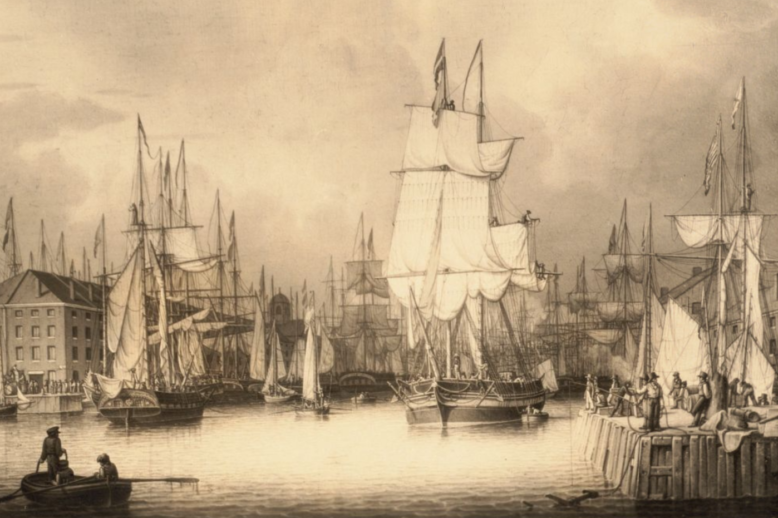 Robert Salmon's view of Long and Central Wharves, Boston, 1833 (Boston Public Library).
