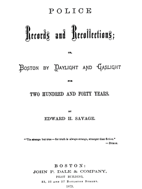 Title Page of Edward Savage's Police Records and Recollections.