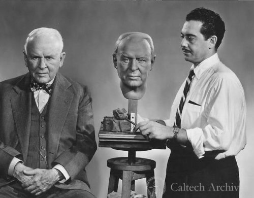 Robert Millikan posing for sculptor Joseph Portanova