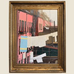 Framed painting of tenements.