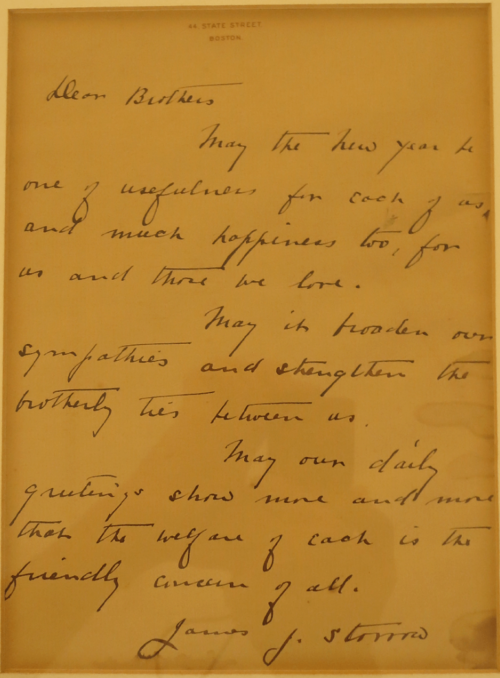 A letter from James Storrow to the West End House boys, wishing them a happy and productive next year.