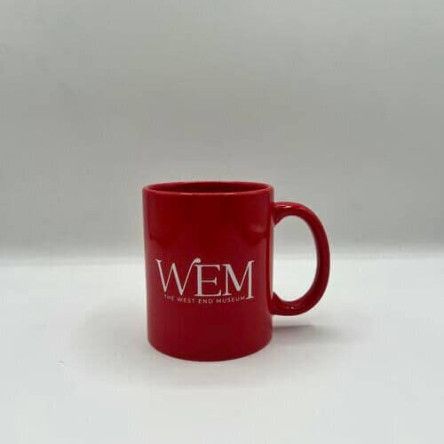 Red mug with The West End Museum's logo