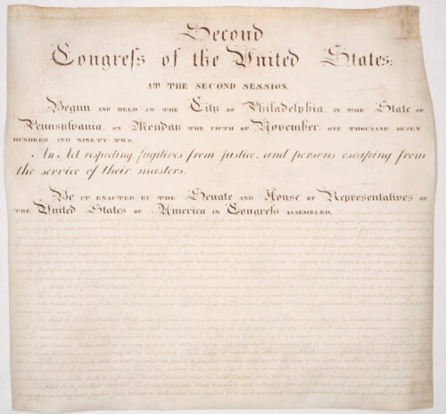 A handwritten document from the Second Congress of the United States, outlining a bill for the mandated recapture of runaway slaves.