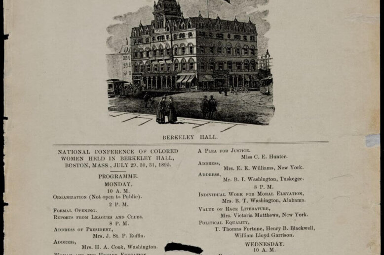 A newspaper page from "The Woman's Era" in 1895 advertising the national conference of colored women.