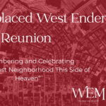 An arial map with a red filter. Over it is the title of the event with the caption "remembering and celebrating the greatest neighborhood this side of heaven."