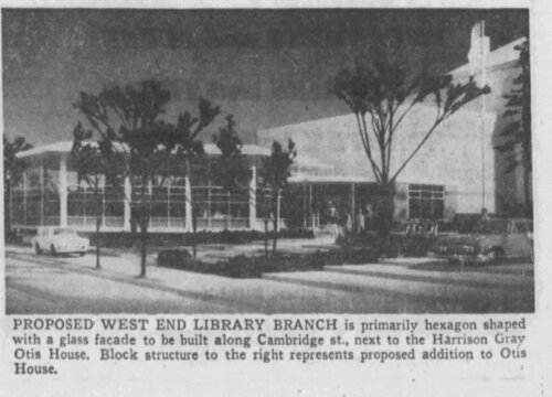 Architectural model of a mid century modern building with large windows and trees in the front.