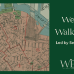 An illustrated map of the West End in Boston next to a information for a walking tour.