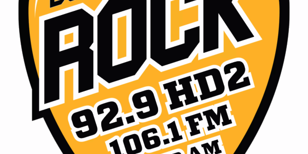 A yellow pick overlain with Boston's Rock radio channels