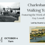 Two images of a river front on a light blue background.