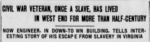 A newspaper headline about a veteran who was once enslaved before the civil war.