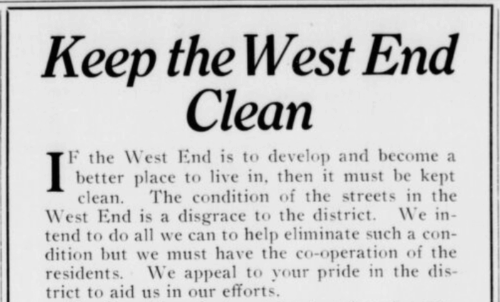 Newspaper clipping of an editorial with the headline "Keep the West End Clean".
