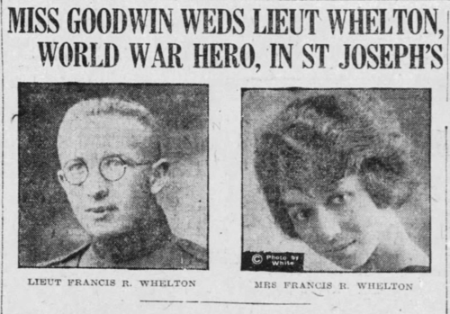 A news clipping with portraits of a man with round glasses and a woman with coiffed hair.