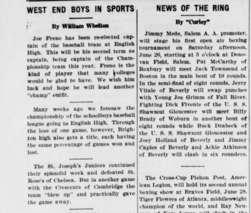 Two columns of a newspaper clipping giving sports results.