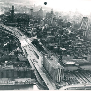 An aerial view of Boston and the central artery.
