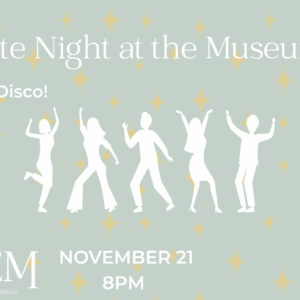Silhouettes of people dancing over a light green background with stars.