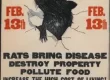 A poster showing a rat bursting through the page asking the public to kill rats.