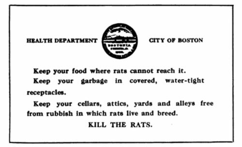 A Boston Health department seal over text telling readers how to deal with rats.