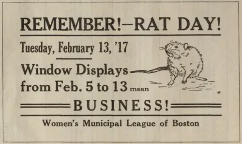 A newspaper clipping with an ad for Rat Day reminding people to kill rats.