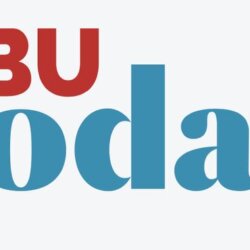 Two lines of text in red and blue that say BU Today.
