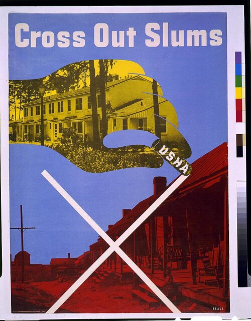 A poster with an image of an illustrated hand crossing out a street.