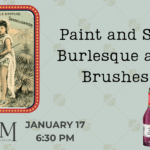 A pale green background with an image of a woman in front of foliage and a picture of wine.