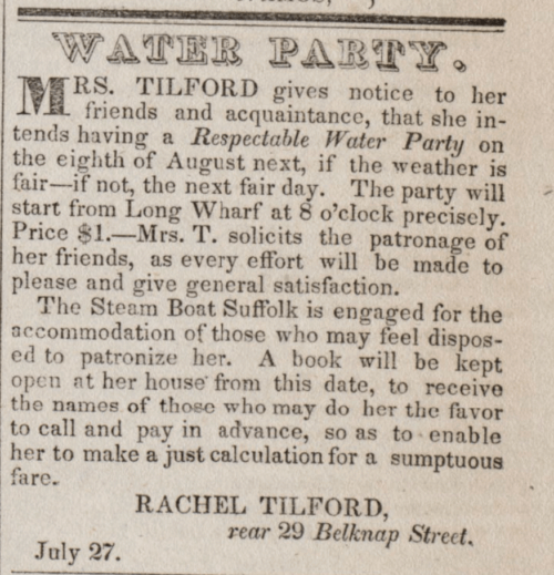 Newspaper clipping for a water party on a boat.