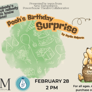 An image of a cartoon bear looking on a group of birthday party supplies