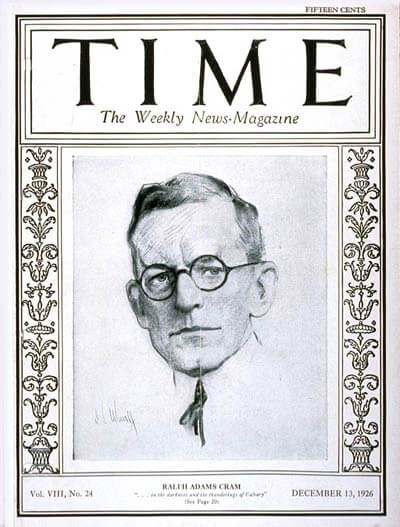 An illustration of man in round glasses on the cover of Time magazine.