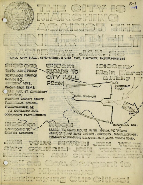 A handmade photocopy of a poster showing the route of a march to the state house with information imploring participation.