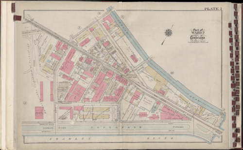 A triangular shaped survey map with a river on the southern end and a canal at the north.