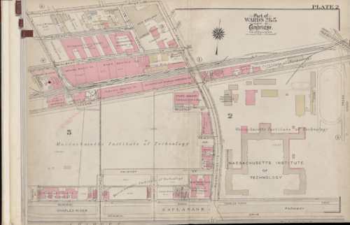 A survey map of an area with a large school complex.