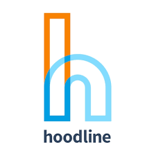 hoodline logo A stylized tri color h over the word hoodline