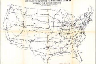 A map of the continental United States showing the interstate highway system labeled.