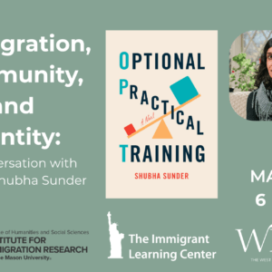 A light green background with an image os a woman wearing a scarf next to a book cover with the title Optional Practical Training.