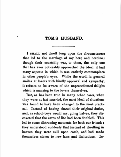 The first page of a story in a book called "Tom's Husband".