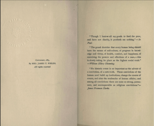 The interior copyright and epigraph pages in a slightly yellowed old book.