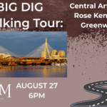 A brown background with a clipart image of a winding road. There is an image of the Zakim cable stayed bridge on the left.